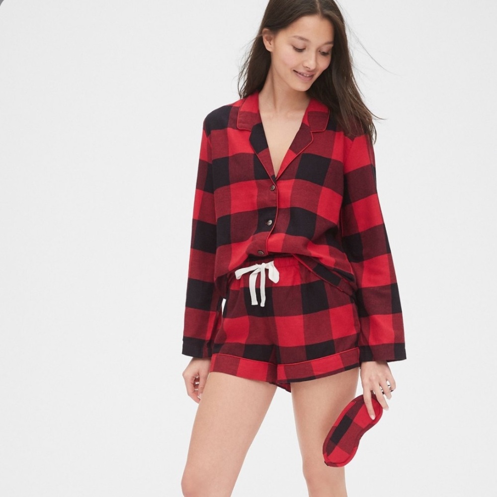 GAP Red and Black Buffalo Plaid Pajama Set with Eye Mask